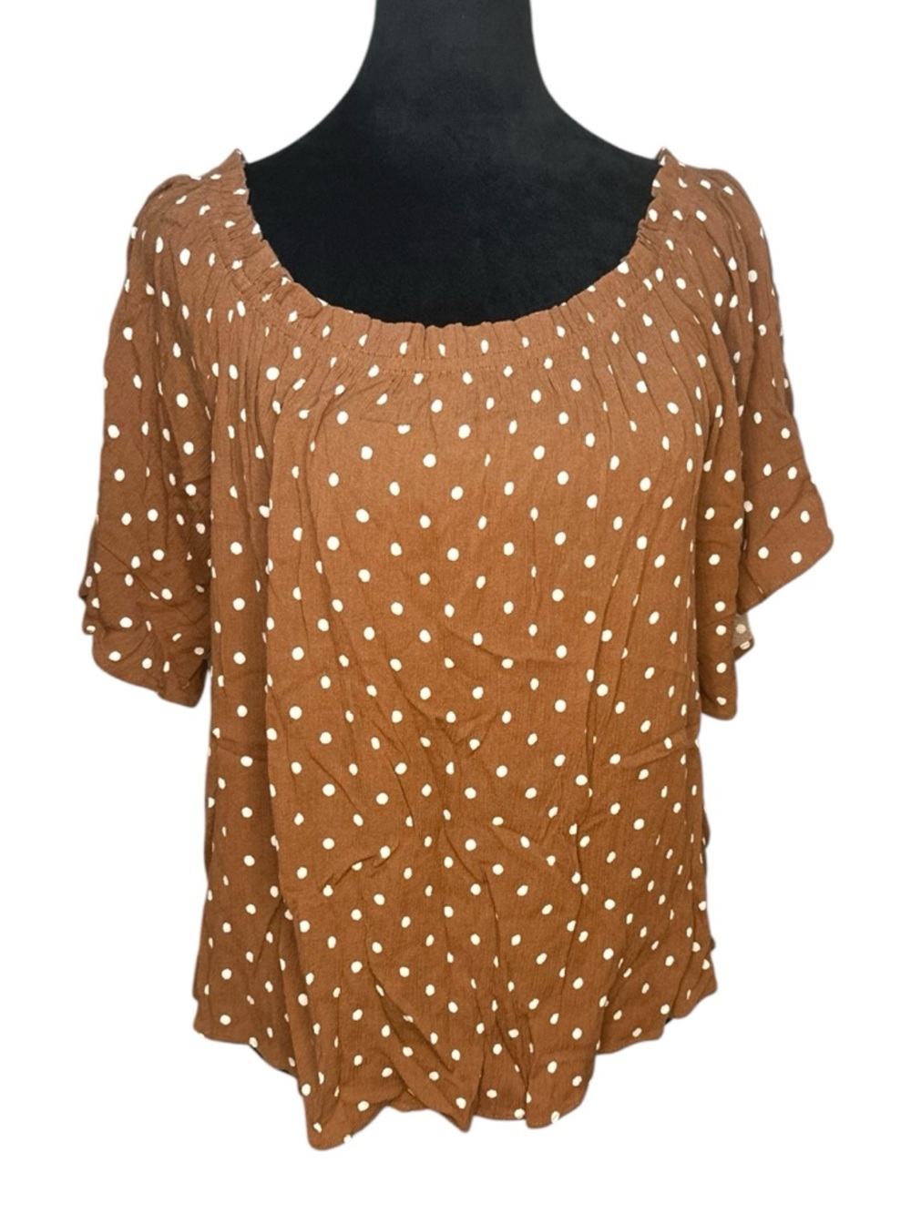 Maurices Off-the-Shoulder Swiss Dot Top – Brown – Size 1 (Plus)